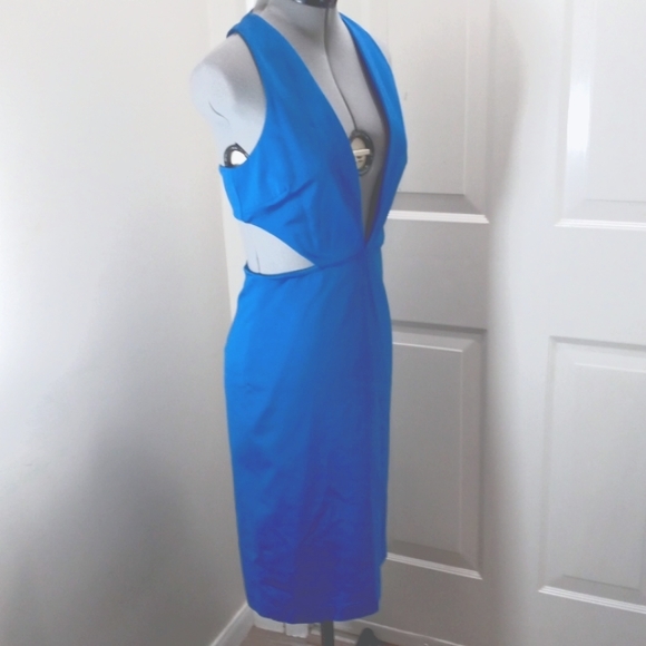Baby Sz Sp Royal Blue Cut Out Dress , midi with Deep V - Picture 3 of 7